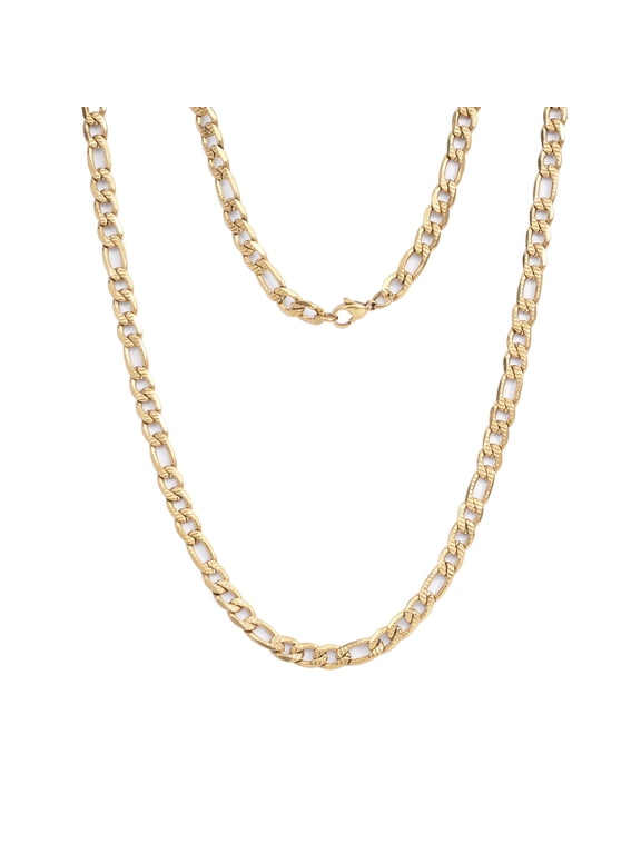 Men 18K Gold Plated Diamond Cut Figaro Necklace, Stainless Steel, Men Luxury