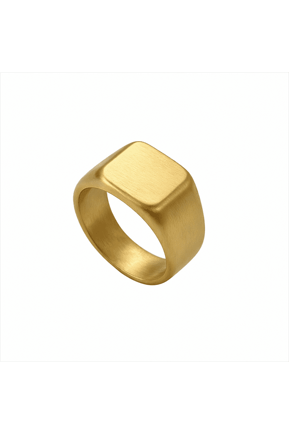 Men 18K Gold Plated Signet Ring, Stainless Steel, Men Jewelry Gift for Men