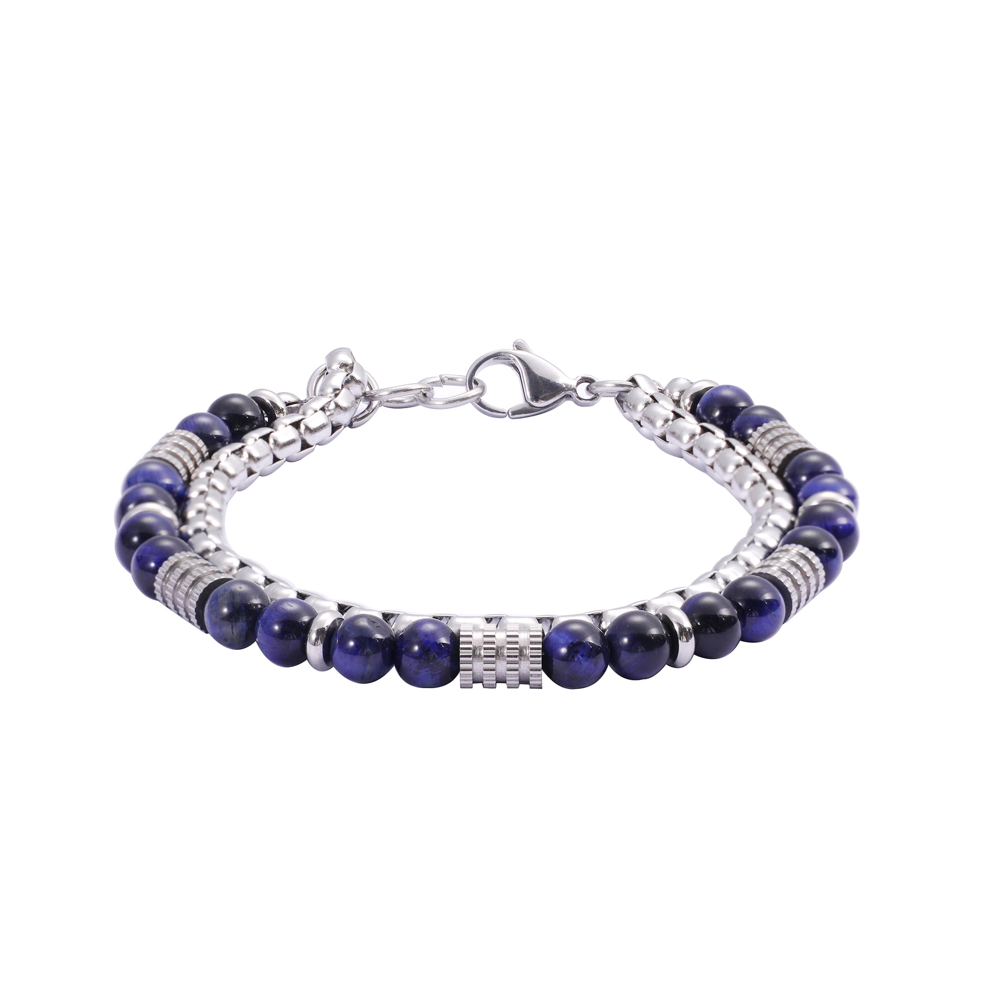 Iron Saints Men Lapis Lazuli Bead Box Chain Bracelets, Stainless Steel, Blue Stone Men Jewelry