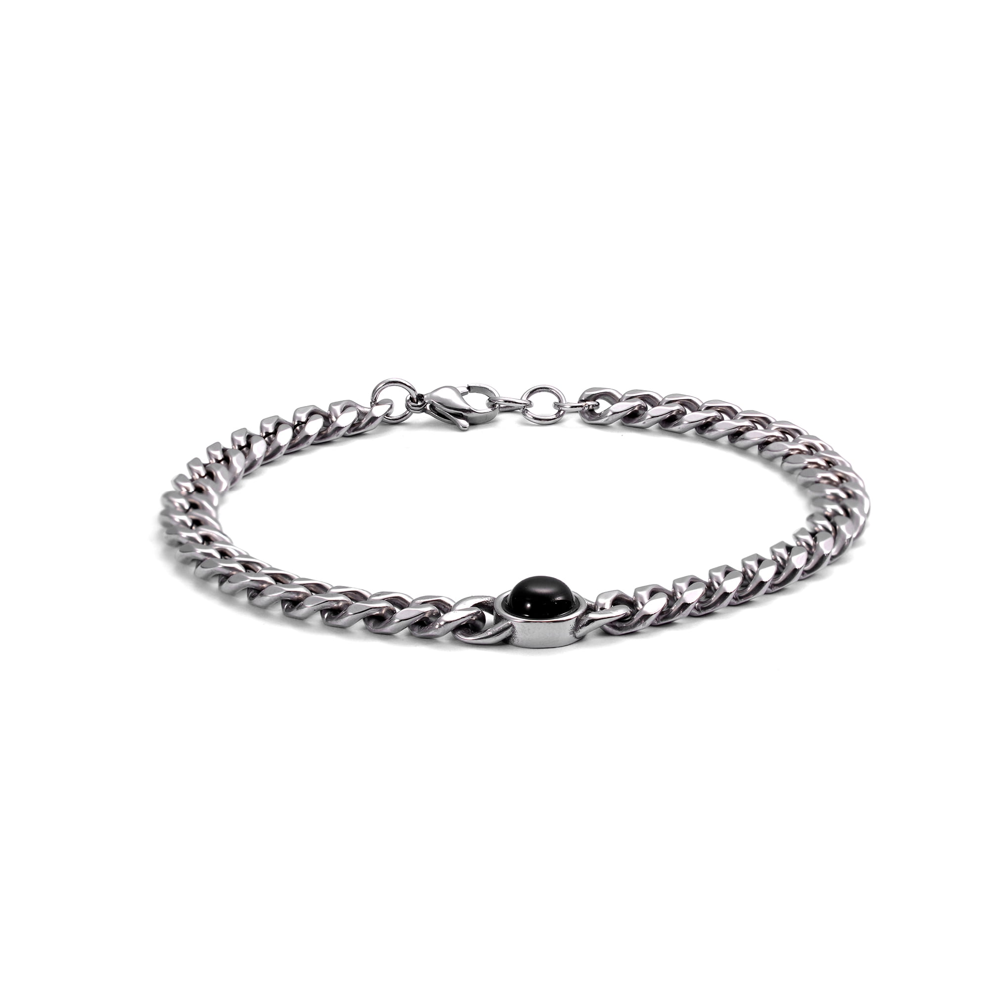 Iron Saints Men Black Onyx Cuba Link Bracelets, Stainless Steel, Men Cuba Chain Bracelets