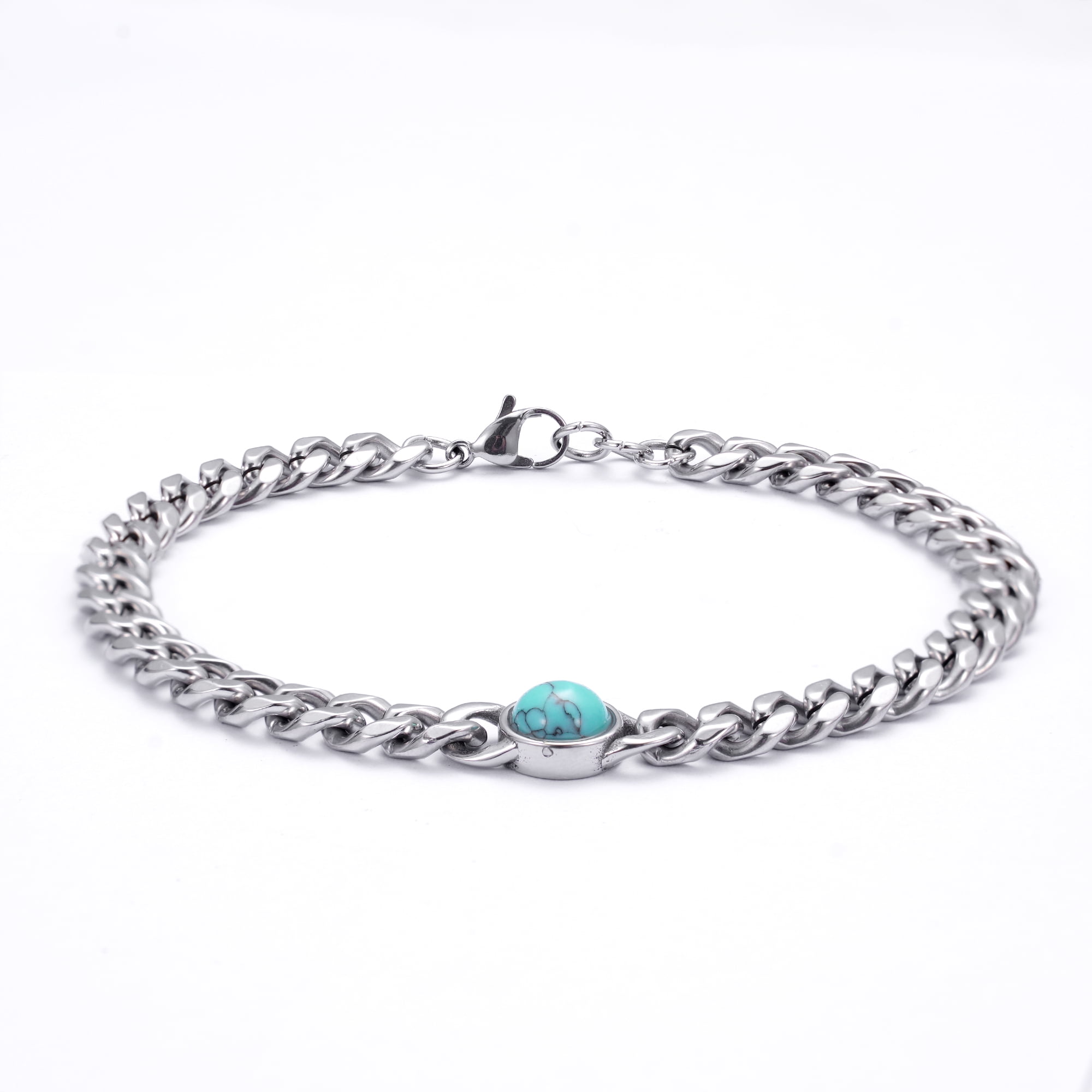 Iron Saints Men Turquoise Cuba Link Bracelets, Stainless Steel, Turquoise Accent Men Bracelet