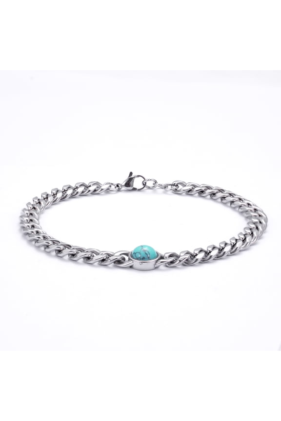 Men Turquoise Cuba Link Bracelets, Stainless Steel, Turquoise Accent Men Bracelet