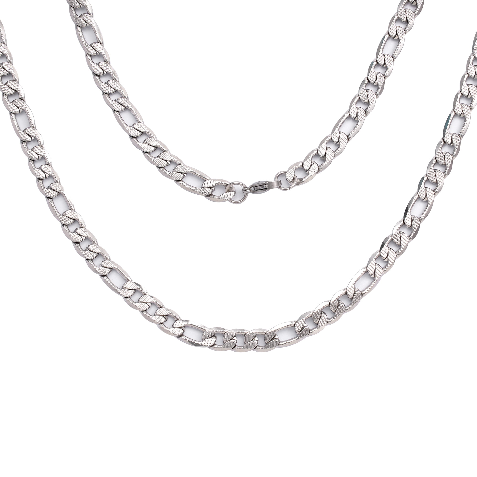 Iron Saints Men Diamond Cut Figaro Link Necklace, Stainless Steel, Men Chain Steel Necklaces