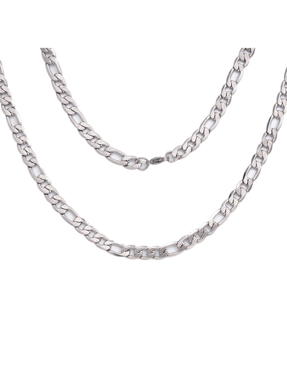 Men Diamond Cut Figaro Link Necklace, Stainless Steel, Men Chain Steel Necklaces