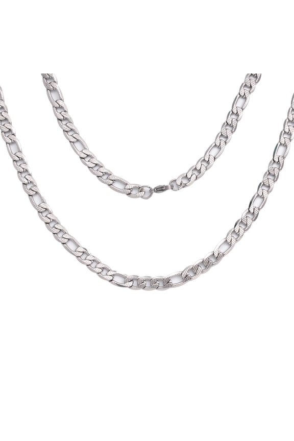 Men Diamond Cut Figaro Link Necklace, Stainless Steel, Men Chain Steel Necklaces
