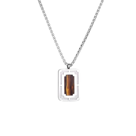 Iron Saints Men Tiger Eye Bead Pendant Necklace, Stainless Steel, Natural Gems Men Jewelry