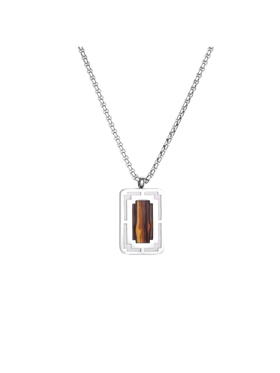 Men Tiger Eye Bead Pendant Necklace, Stainless Steel, Natural Gems Men Jewelry
