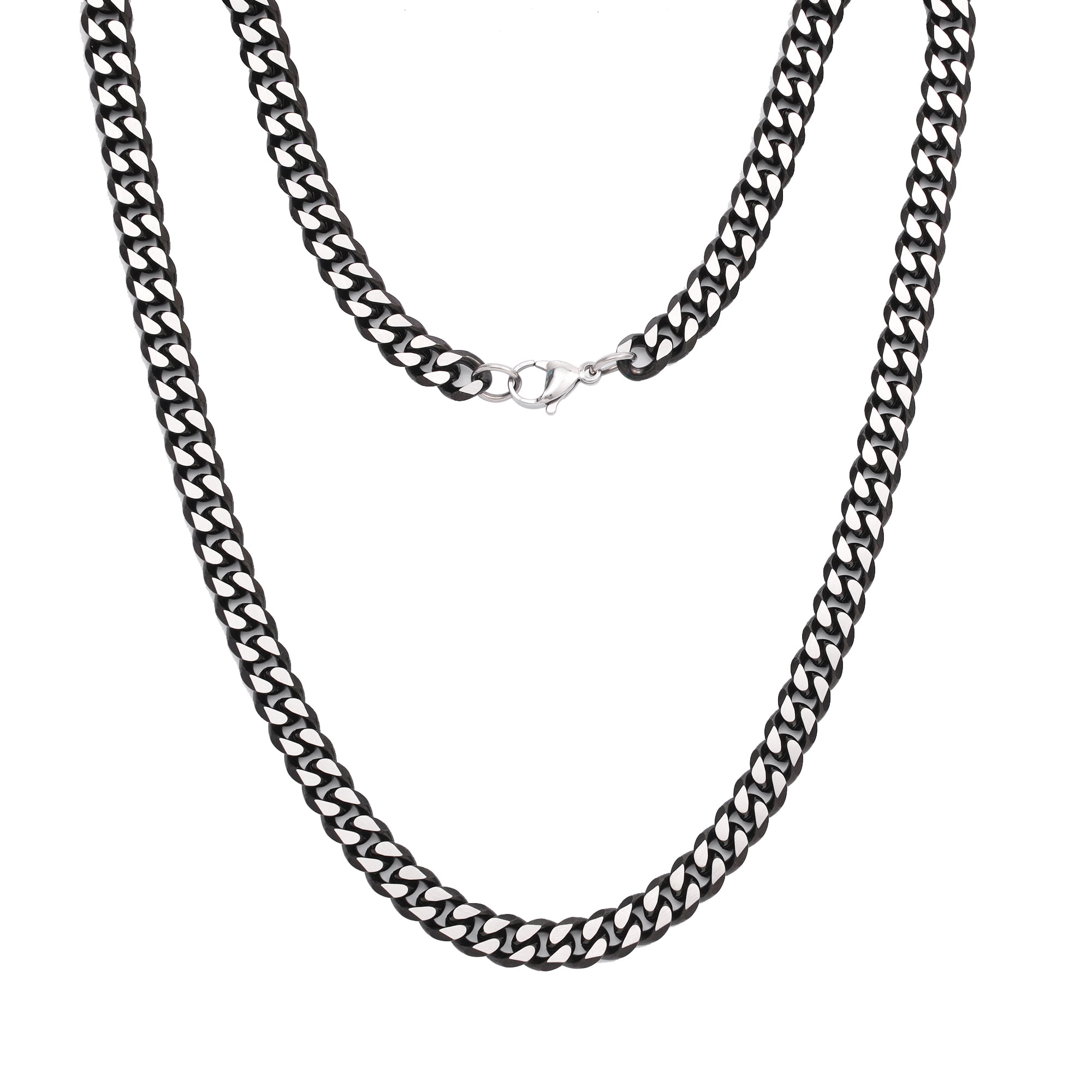 Iron Saints Men Two Tone Black Cuba Link Necklace, Stainless Steel, Bold Men Chain Necklaces