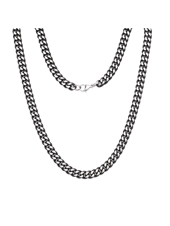 Men Two Tone Black Cuba Link Necklace, Stainless Steel, Bold Men Chain Necklaces