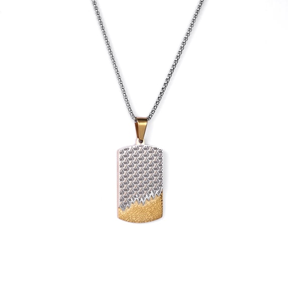 Iron Saints Men Two Tone Drip Pendant Necklace, Stainless Steel, Men Fashion Steel Pendant