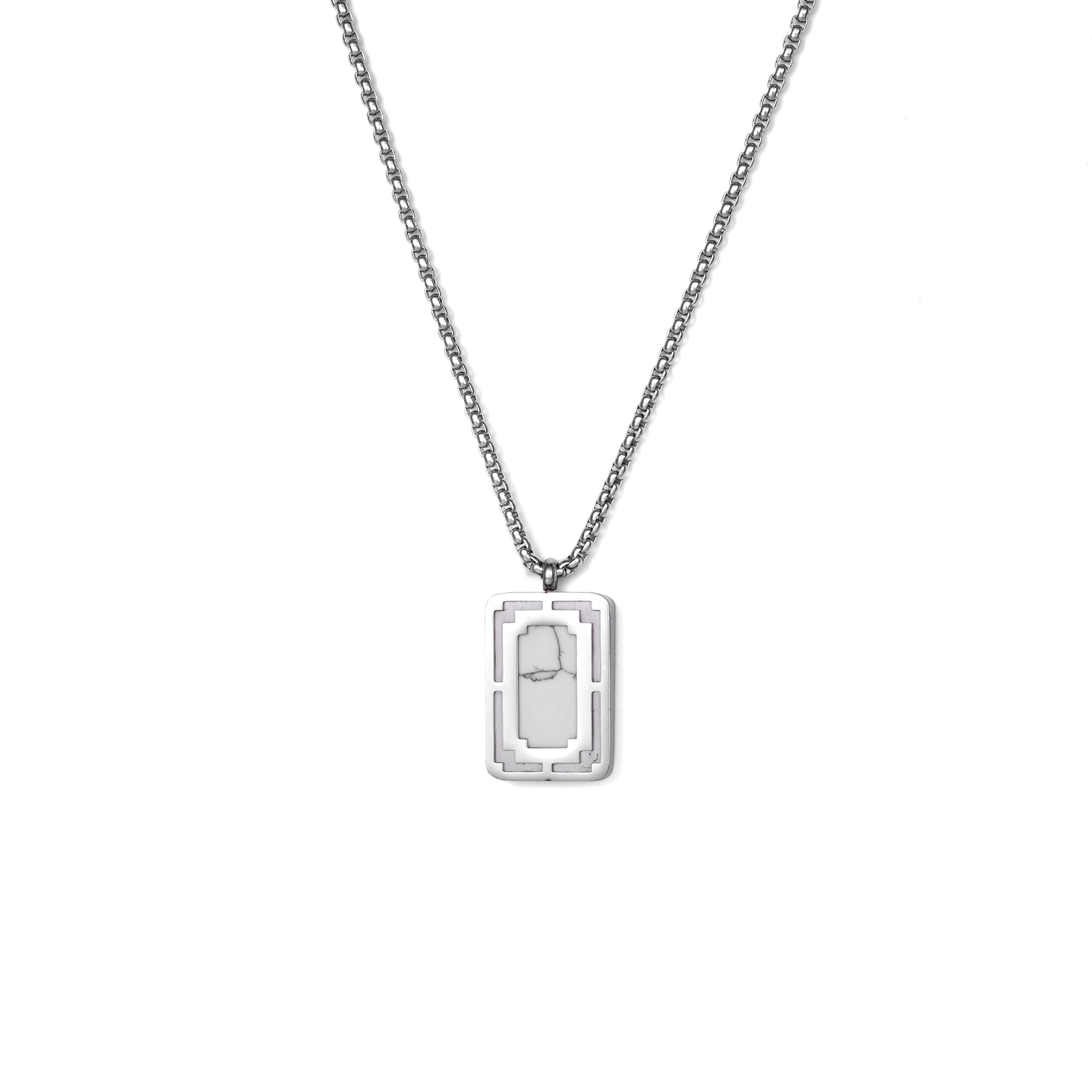 Iron Saints Men White Marble Stone Pendant Necklace, Stainless Steel, Natural Gems Men Jewelry