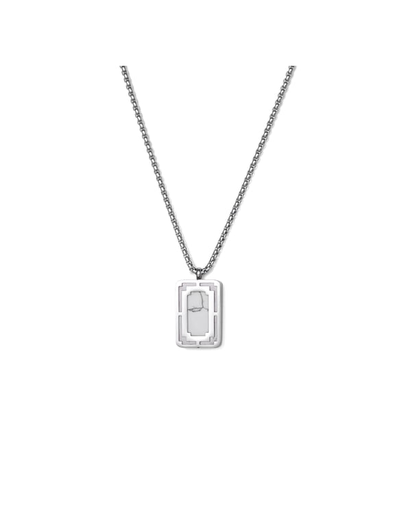 Men White Marble Stone Pendant Necklace, Stainless Steel, Natural Gems Men Jewelry