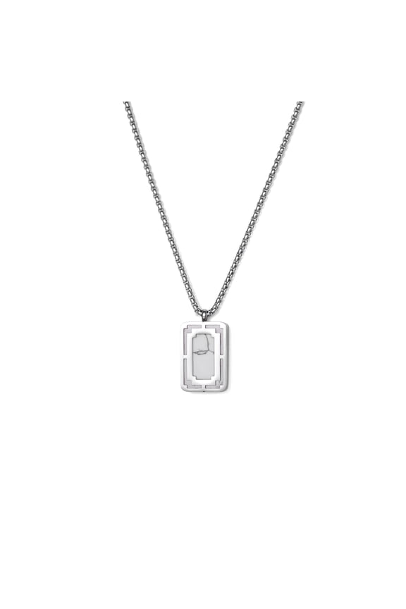 Men White Marble Stone Pendant Necklace, Stainless Steel, Natural Gems Men Jewelry