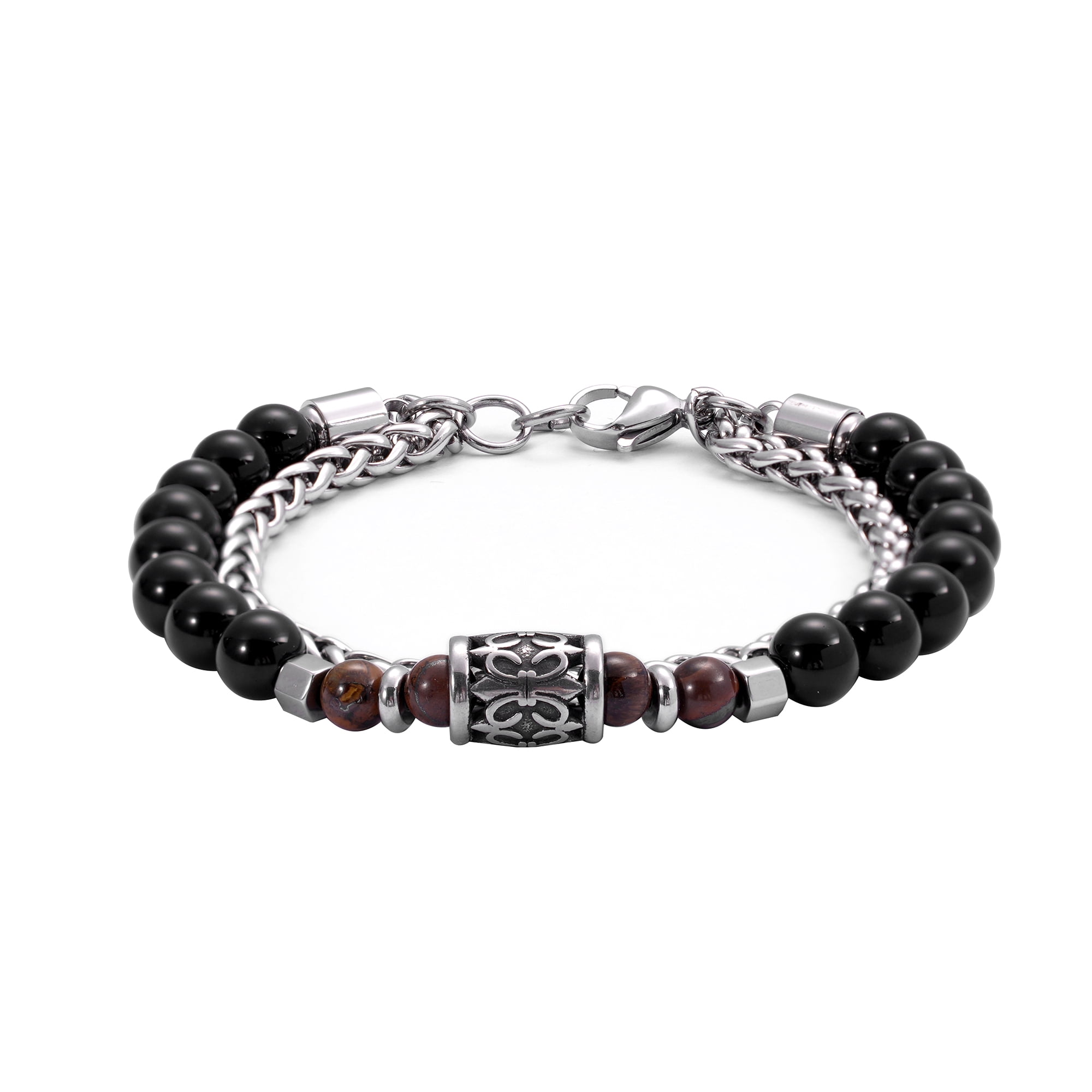 Iron Saints Men Tiger Eye Bead Bracelets, Stainless Steel, Healing Stone Men Bracelet Natural Gems