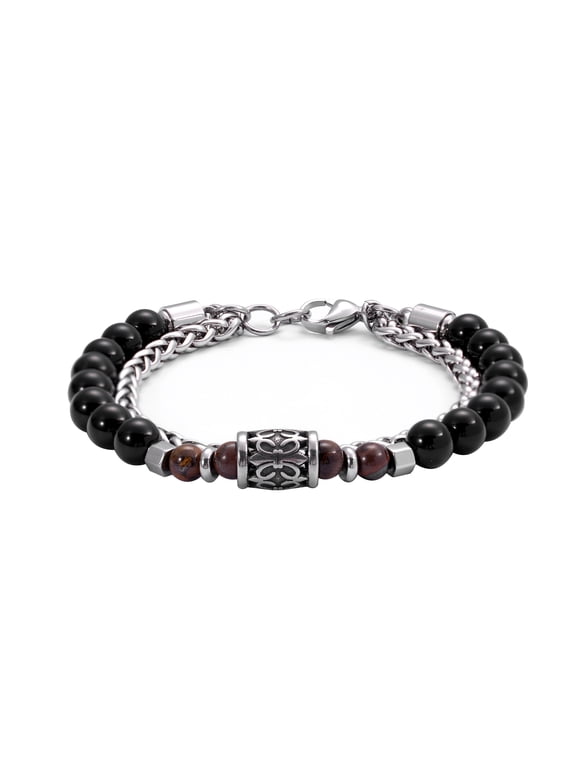 Men Tiger Eye Bead Bracelets, Stainless Steel, Healing Stone Men Bracelet Natural Gems
