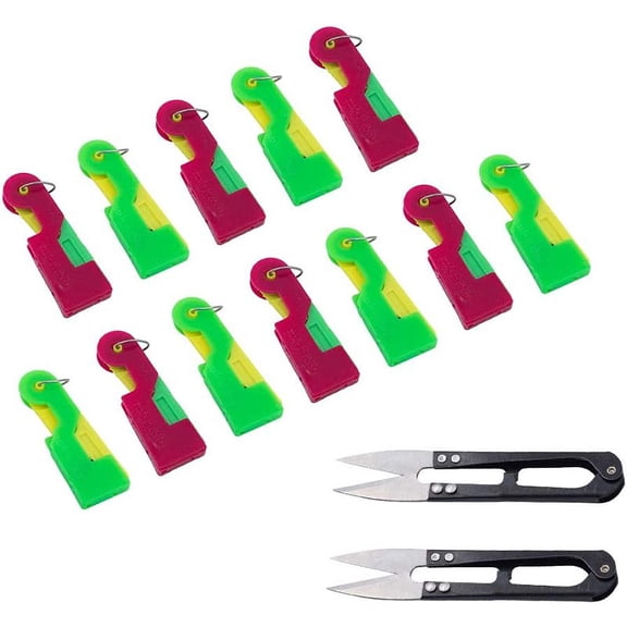 Iron Sewing Needle Devices Threader Thread Guide Tool Sets with Plastic Findings and Steel Scissors Mixed Color for DIY
