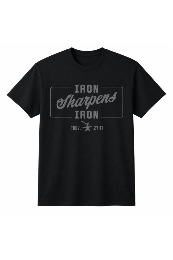 Iron Sharpens Iron Christian Scripture Graphic T-Shirt – Proverbs 27:17 Faith Gym Tee, Unisex