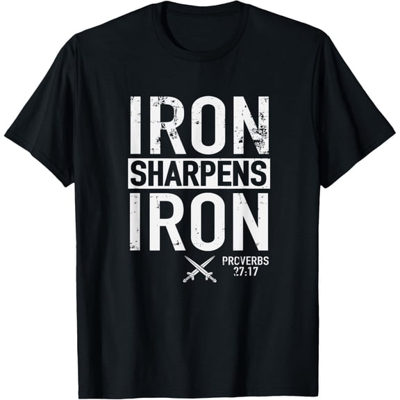Iron Sharpens Iron Proverbs 27:17 Christian Religion T-ShirtMen and women, Black T-shirt, size: Extra large