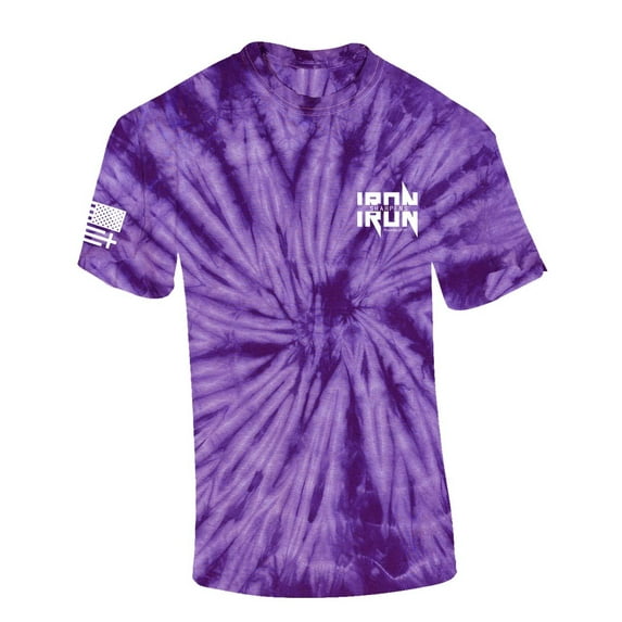 Iron Sharpens Iron Proverbs 27:17 Heavy Metal Logo Bible Scripture Mens Christian Tshirt Jesus Cross Short Sleeve T-shirt Graphic Tee-Purple Tie Dye-medium