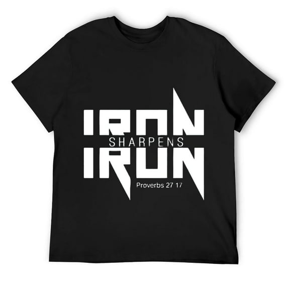 Iron Sharpens Iron Proverbs 27:17 Heavy Metal Logo Bible Scripture Mens Christian Tshirt Short Sleeve T-Shirt Graphic Tee Black