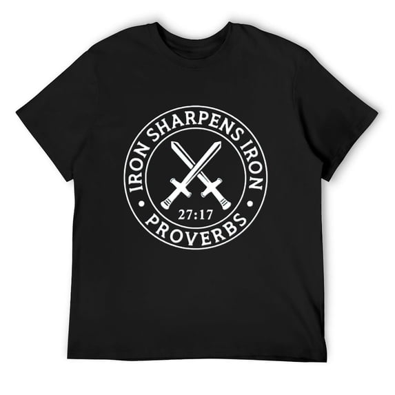 Iron Sharpens Iron Proverbs 27:17 Mens Christian American Flag Sleeve T-Shirt Graphic Tee Black Medium