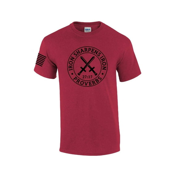 Iron Sharpens Iron Proverbs 27:17 Mens Christian American Flag Sleeve T-shirt Graphic Tee Graphic Tee-Antique Cherry-xxl