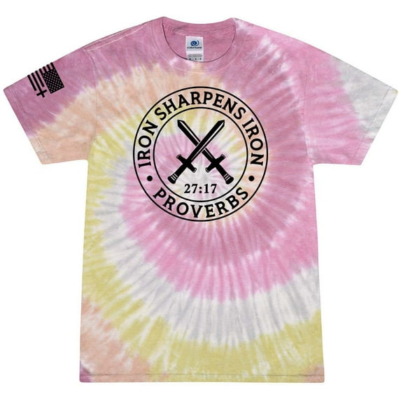 Iron Sharpens Iron Proverbs 27:17 Mens Christian American Flag Sleeve T-shirt Graphic Tee Graphic Tee-Desert Rose Tie Dye-xxxl