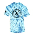 thumbnail image 1 of Iron Sharpens Iron Proverbs 27:17 Mens Christian American Flag Sleeve T-shirt Graphic Tee Graphic Tee-Light Blue Tie Dye-small, 1 of 1