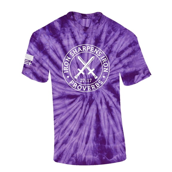 Iron Sharpens Iron Proverbs 27:17 Mens Christian American Flag Sleeve T-shirt Graphic Tee Graphic Tee-Purple Tie Dye-large