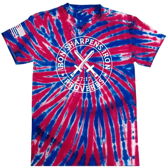 Iron Sharpens Iron Proverbs 27:17 Mens Christian American Flag Sleeve T-shirt Graphic Tee Graphic Tee-Union Jack Tie Dye-xxxl