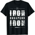 thumbnail image 1 of Iron Sharpens Iron Proverbs Christian Bible Verse Religious T-Shirt Black, 1 of 3