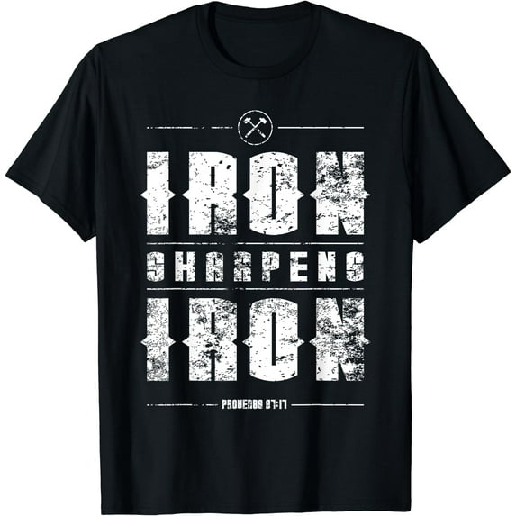 Iron Sharpens Iron Proverbs Christian Bible Verse Religious T-Shirt Black