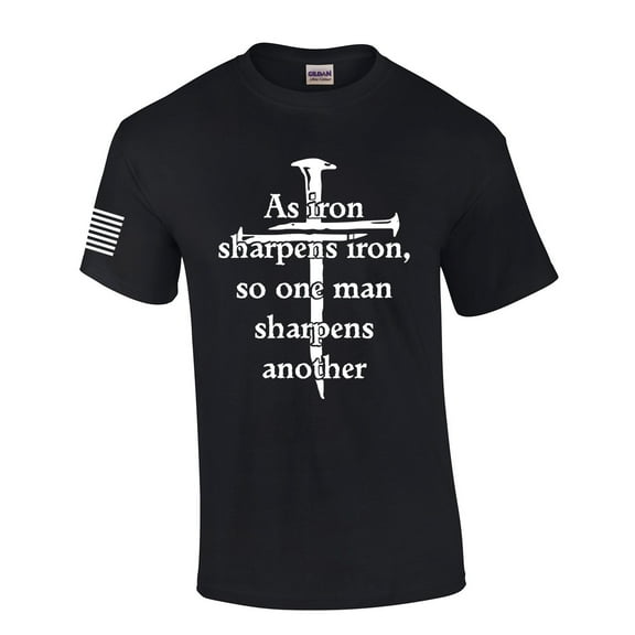 Iron Sharpens Iron Proverbs Proverbs 27:17 Mens Christian Short Sleeve T-Shirt Graphic Tee-Black-4xl