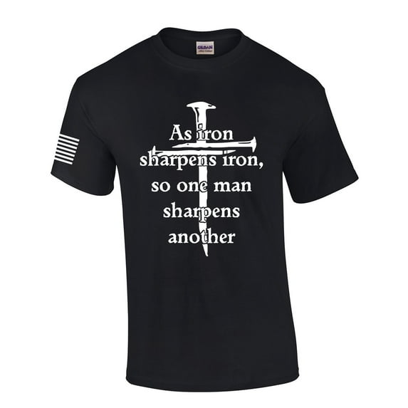Iron Sharpens Iron Proverbs Proverbs 27:17 Mens Christian Short Sleeve T-Shirt Graphic Tee-Black-large