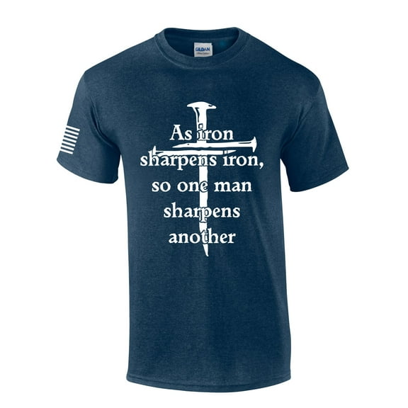Iron Sharpens Iron Proverbs Proverbs 27:17 Mens Christian Short Sleeve T-Shirt Graphic Tee-Heather Navy-xl
