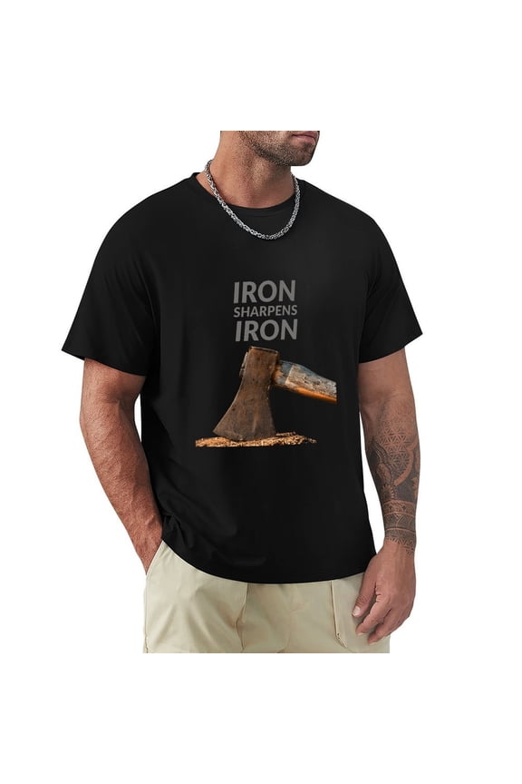 Iron Sharpens Iron Slick Men's Cotton Short Sleeve HD Print Tee for Casual T-Shirt Crew Neck Top Black S