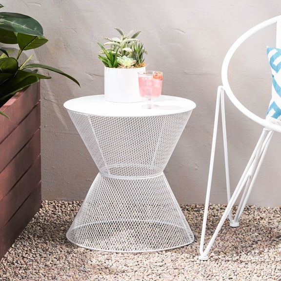 Iron Side Table, Matte White - Breezy Mesh For Enjoyable Space, 18.18 In. X 18.17 In., 6.38 Lb Table In Relaxing Spot With Design,