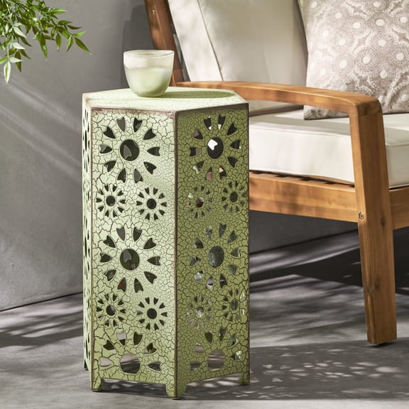 Iron Side Table with Crackle Design / Mobile for Patio Events