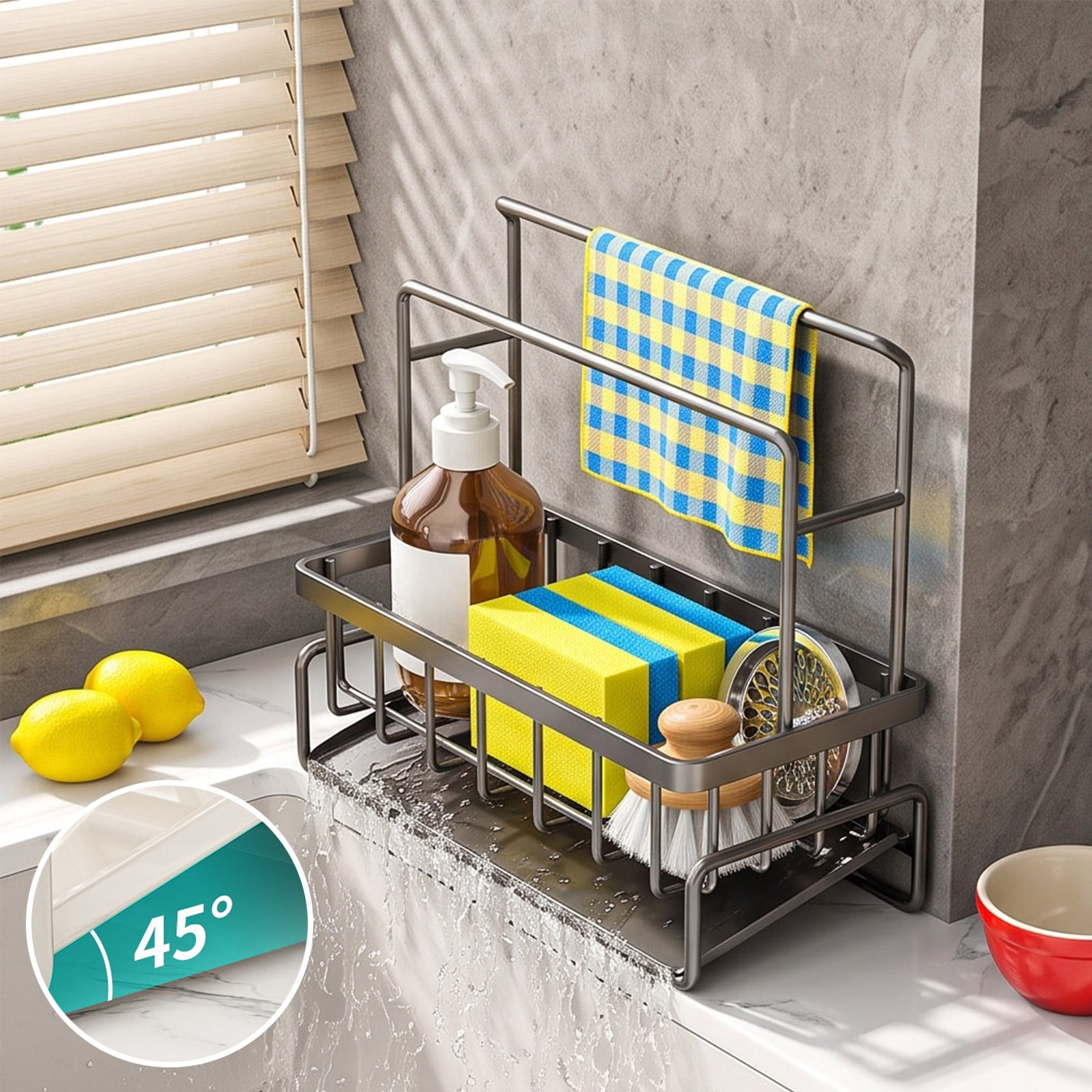 Iron Sink Rack, Kitchen Countertop Storage Shelf with Multiple ...
