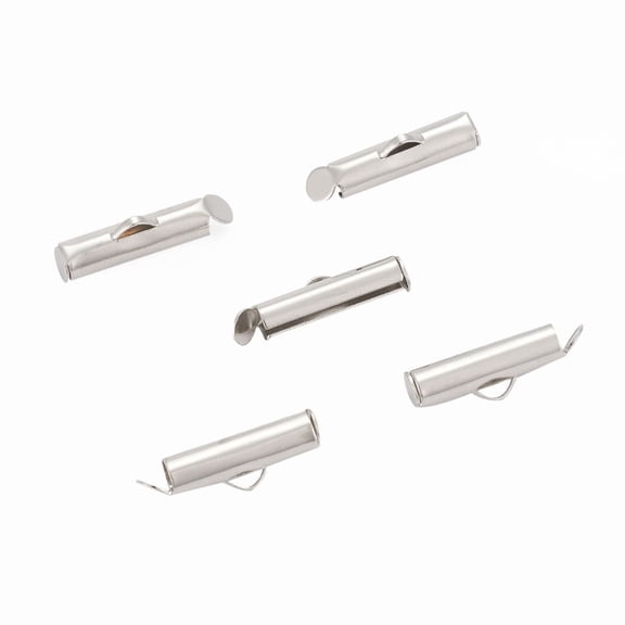 Iron Slide On End Clasp Tubes Cadmium Free & Lead Free Slider End Caps Platinum 6x16x4mm Hole: 1mm 3.2mm Inner Diameter