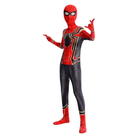 Iron Spider Costume,Full Body Lycra with Gold Red Web Pattern and Mechanical Armor Design, Superhero Cosplay for Comic Con,Halloween and Cosplay