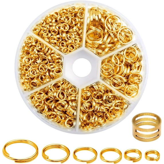 Iron Split Rings, 1 Box (100g) 6 Sizes Double Loop Jump Ring Small Split Key Rings Connector with a Jump Ring Opener Tool for DIY Jewelry Making - Gold, Diameter : 4-10 mm