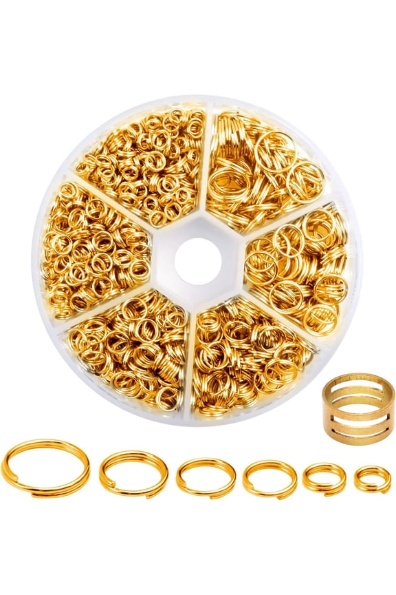 Iron Split Rings, 1 Box (100g) 6 Sizes Double Loop Jump Ring Small Split Key Rings Connector with a Jump Ring Opener Tool for DIY Jewelry Making - Gold, Diameter : 4-10 mm