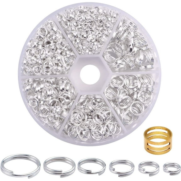 Iron Split Rings, 1 Box (100g) 6 Sizes Double Loop Jump Ring Small Split Key Rings Connector with a Jump Ring Opener Tool for DIY Jewelry Making - Platinum Silver, Diameter : 4-10 mm