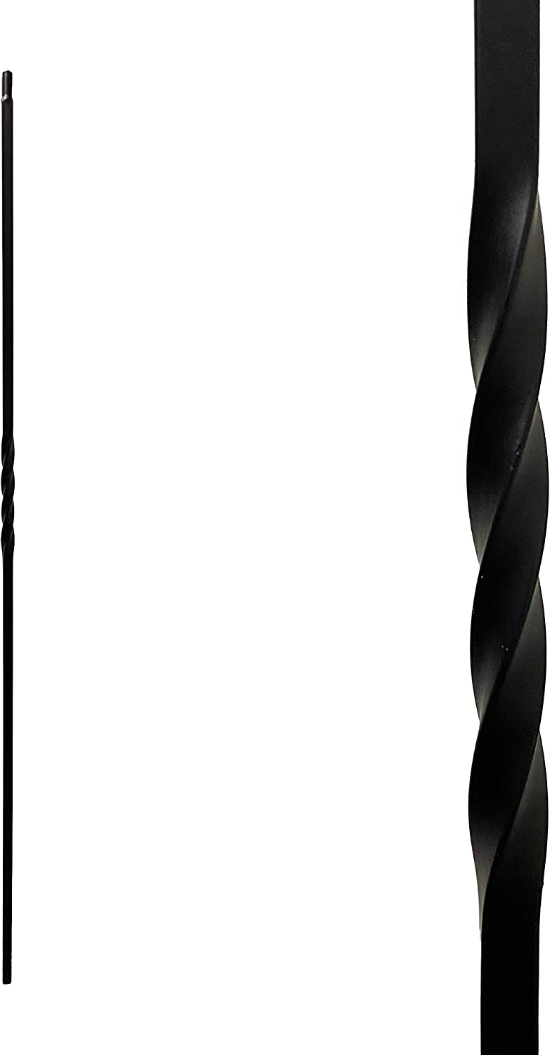 Iron Stair Balusters 1/2" Square x 44" Long, Single Twist, Hollow, Black Powder Coated - 30pcs - (Satin Black) - DH-02