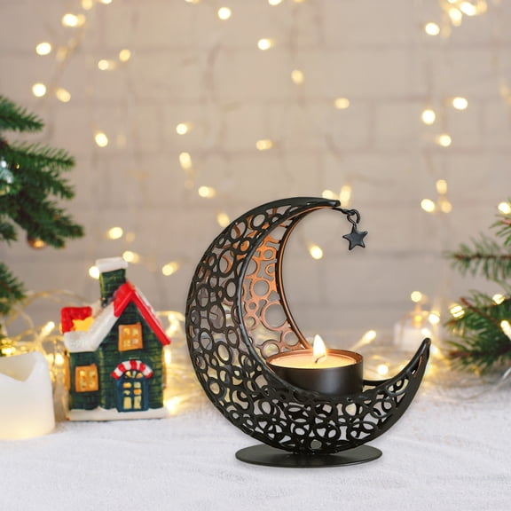 Iron Star Moon Decorative Candle Holder - Valentine's Day Table Celestial Candlestick with Festive Atmospheres, Metal Star and Moon-Shaped Candle Stand for Holiday Romantic Decor