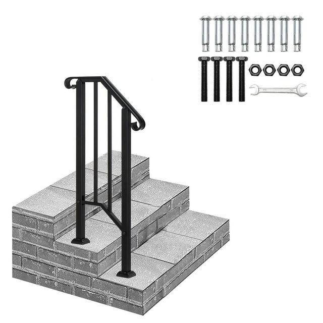 Iron Step Handrail Stair Railing For 1-2 Step Handrail Outdoor Deck 