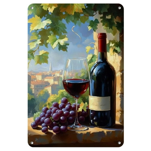Iron Still Life Vineyard & Wine Metal Tin Sign, 1-Piece Rustic Garden Art Poster, Pre-Drilled Hangable Wall Decor for Home, Bar, Cafe - 8x12 Inches