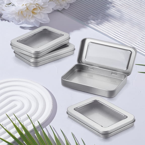 Iron Storage Boxes with Window Rectangle Platinum 6.35x9.15x1.85cm for making