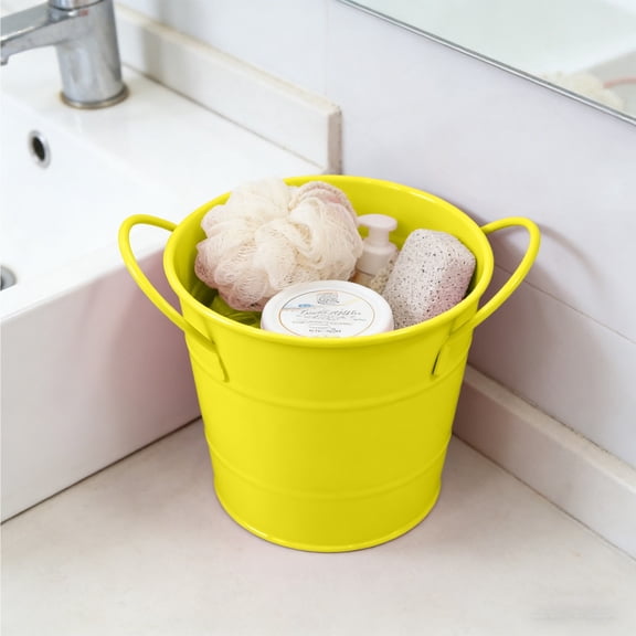 Iron Storage Bucket with Double Handles for Bathroom Countertop, Kitchen Organizer, Desktop Pen Holder, Mini Metal Flower Pot for Succulents, Home Decor and Party Centerpiece, Rust Resistant